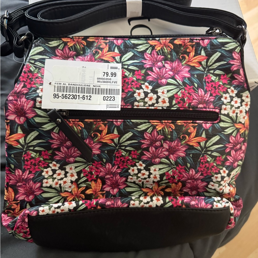 Vibrant Floral Shoulder Bag with Black Trim